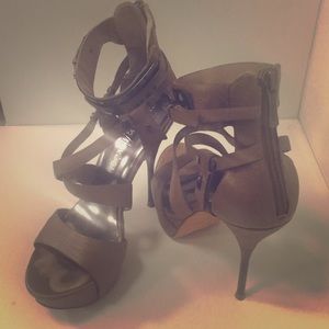 Guess Tan Leather Platform Heels